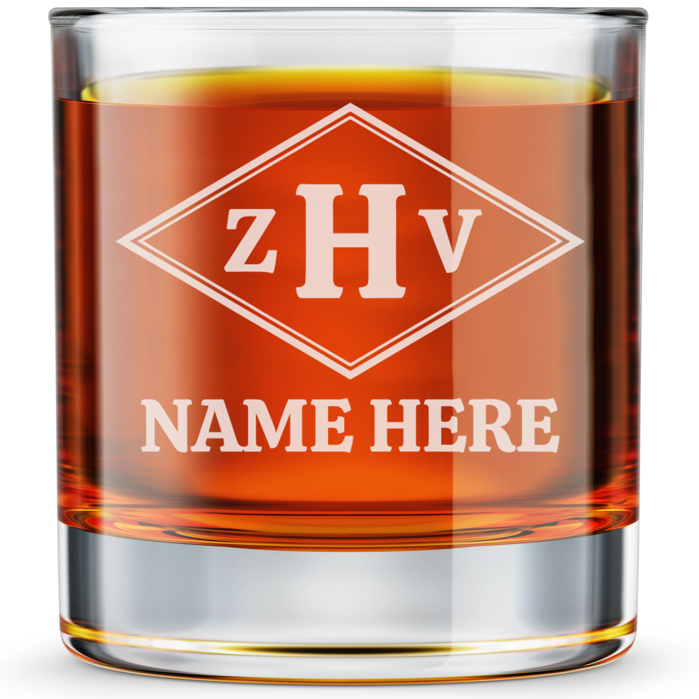 Personalized 3 Letter Monogram with Name Whiskey Glass Custom Engraved Old Fashioned Glass 11 oz