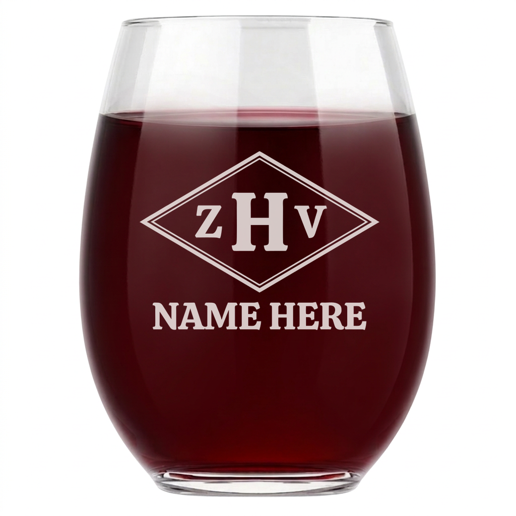 Personalized 3 Letter Monogram with Name Wine Glass Custom Engraved 15 oz Stemless Wine Glass