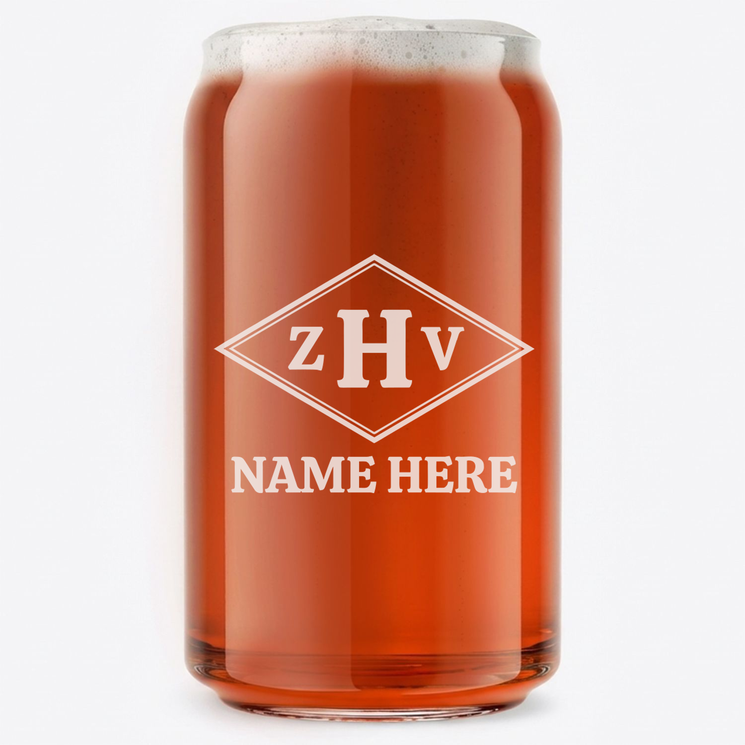 Personalized 3 Letter Monogram with Name Beer Can Custom Engraved 16 oz Beer Can Glass