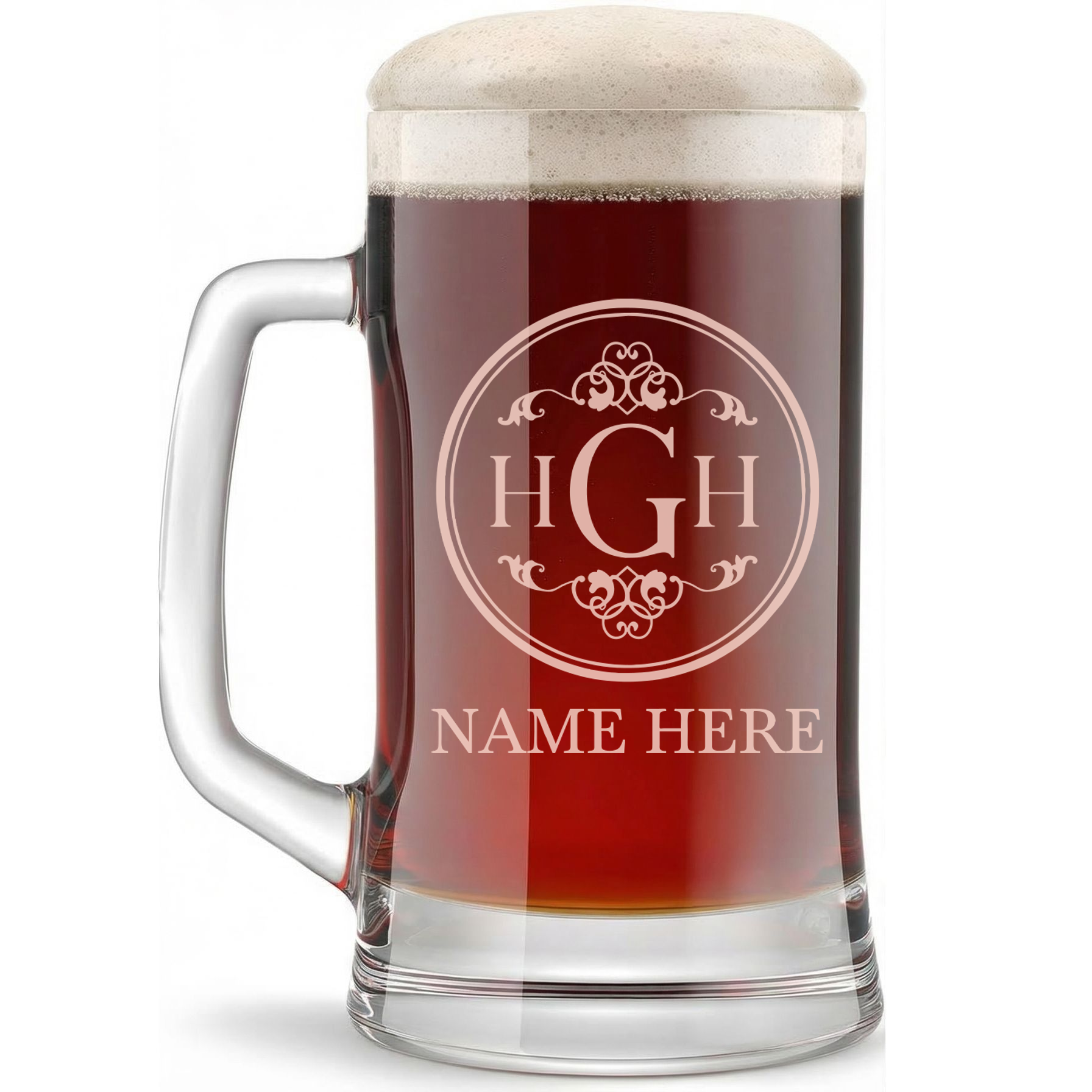 Personalized 3 Letter Monogram with Name Beer Mug Custom Engraved 16 oz Glass Beer Mug