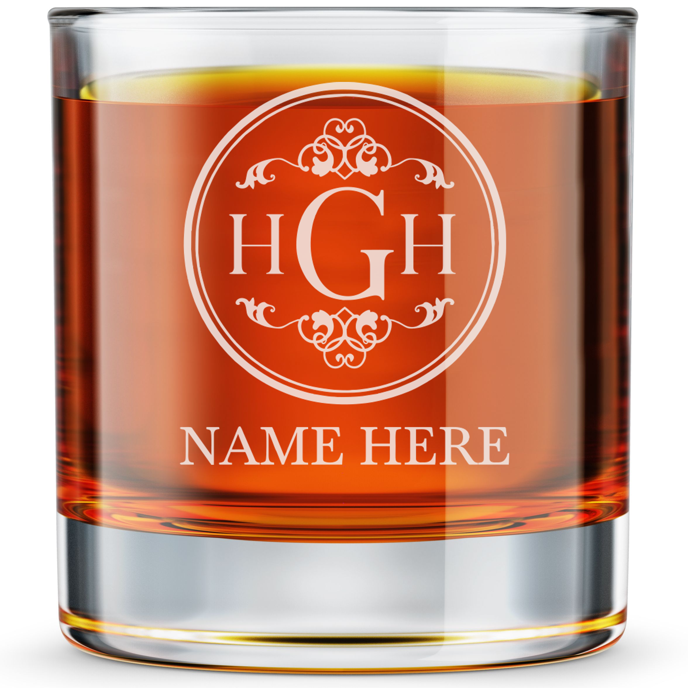 Personalized 3 Letter Monogram with Name Whiskey Glass Custom Engraved Old Fashioned Glass 11 oz