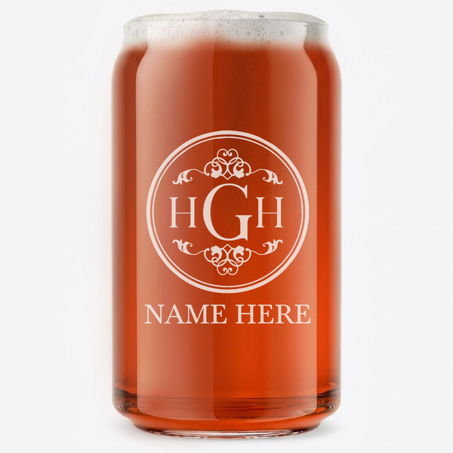 Personalized 3 Letter Monogram with Name Beer Can Custom Engraved 16 oz Beer Can Glass