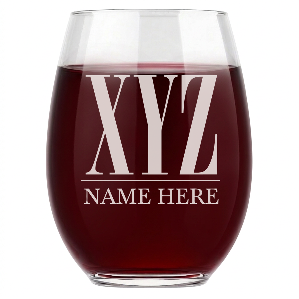 Personalized 3 Letter Monogram with Name Wine Glass Custom Engraved 15 oz Stemless Wine Glass