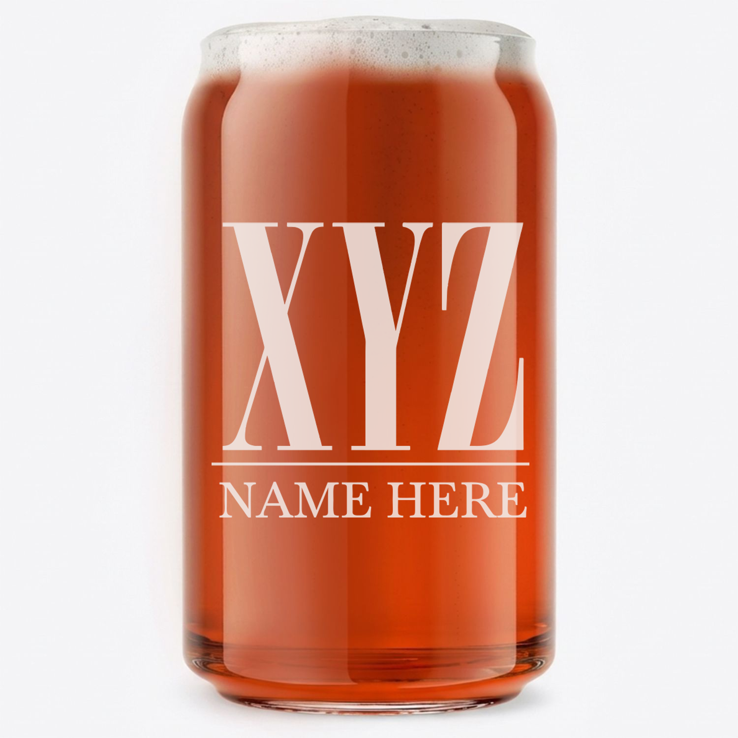 Personalized 3 Letter Monogram with Name Beer Can Custom Engraved 16 oz Beer Can Glass