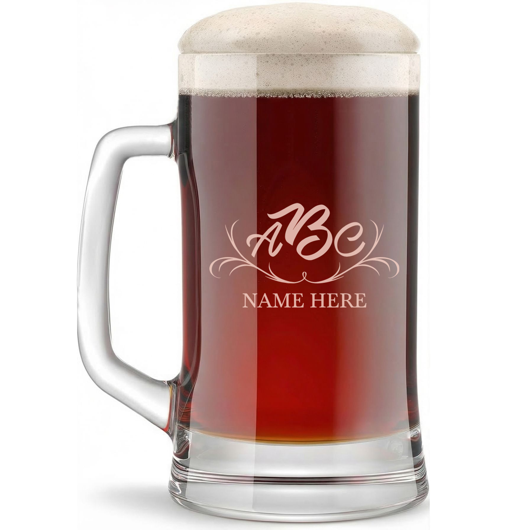 Personalized 3 Letter Monogram with Name Beer Mug Custom Engraved 16 oz Glass Beer Mug