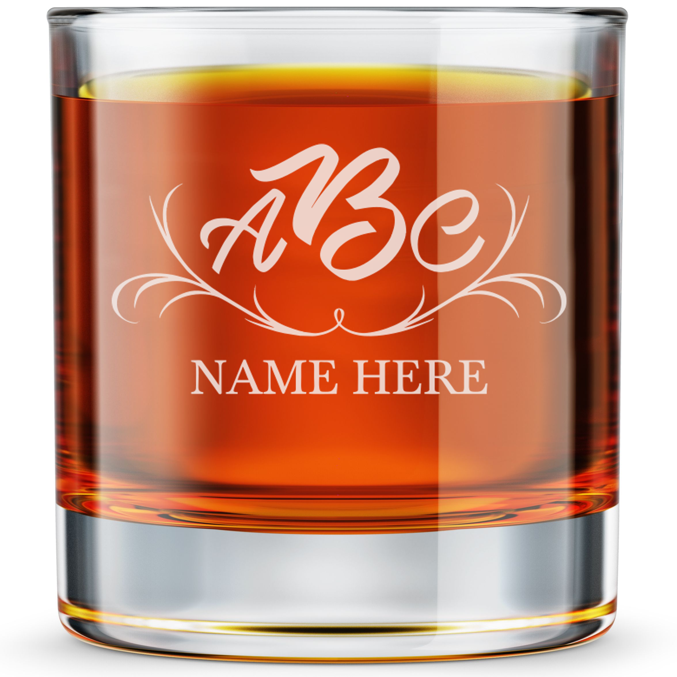 Personalized 3 Letter Monogram with Name Whiskey Glass Custom Engraved Old Fashioned Glass 11 oz