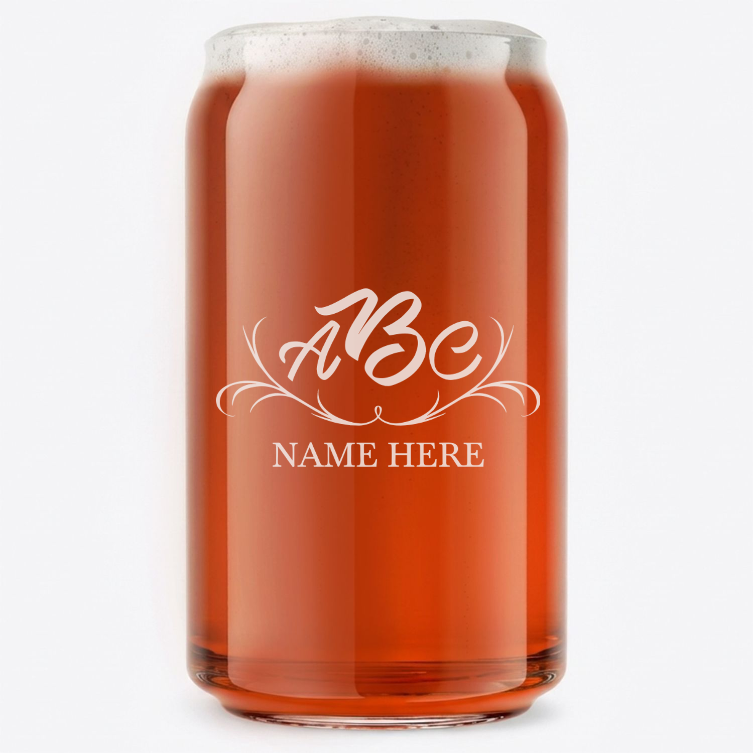 Personalized 3 Letter Monogram with Name Beer Can Custom Engraved 16 oz Beer Can Glass
