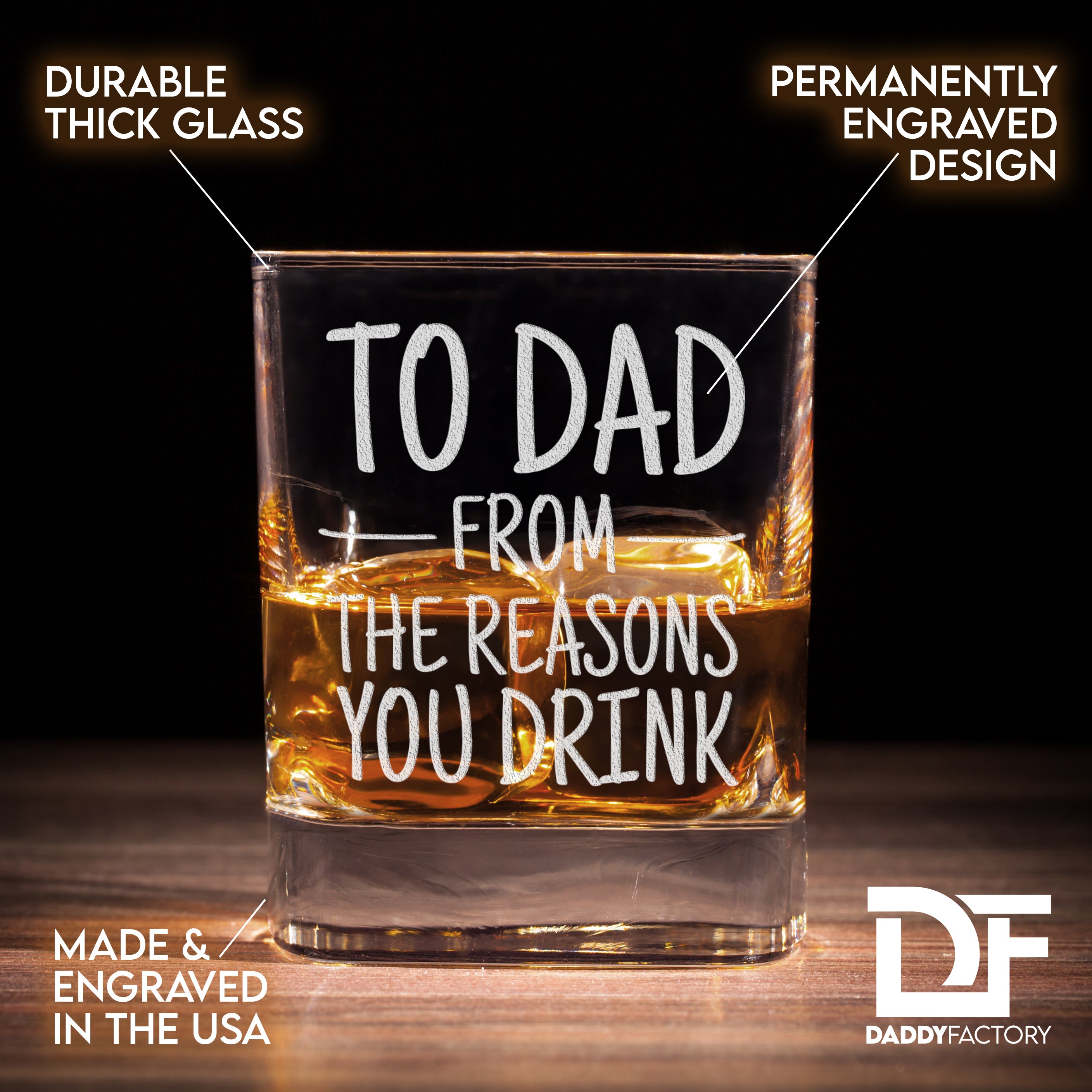 To Dad From The Reasons You Drink - Engraved Old Fashioned Whiskey Glass