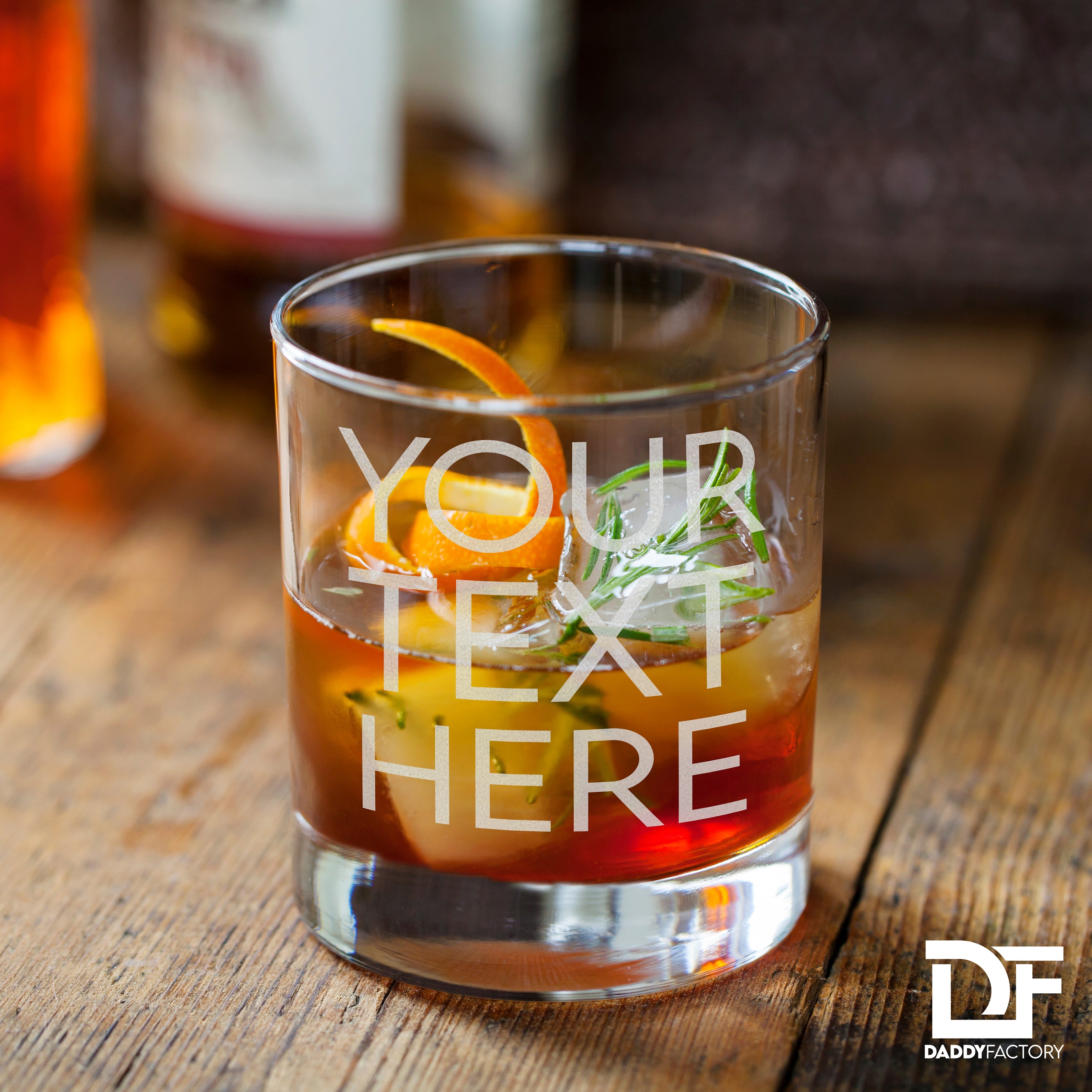 Custom Text Engraved Old Fashioned Whiskey Glass - Personalized
