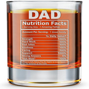 Gifts for dad - Dad Nutrition Facts Engraved Whiskey Glass - Dad gift - Father's Day Gift - 10.25 Oz rocks glass Drinkware