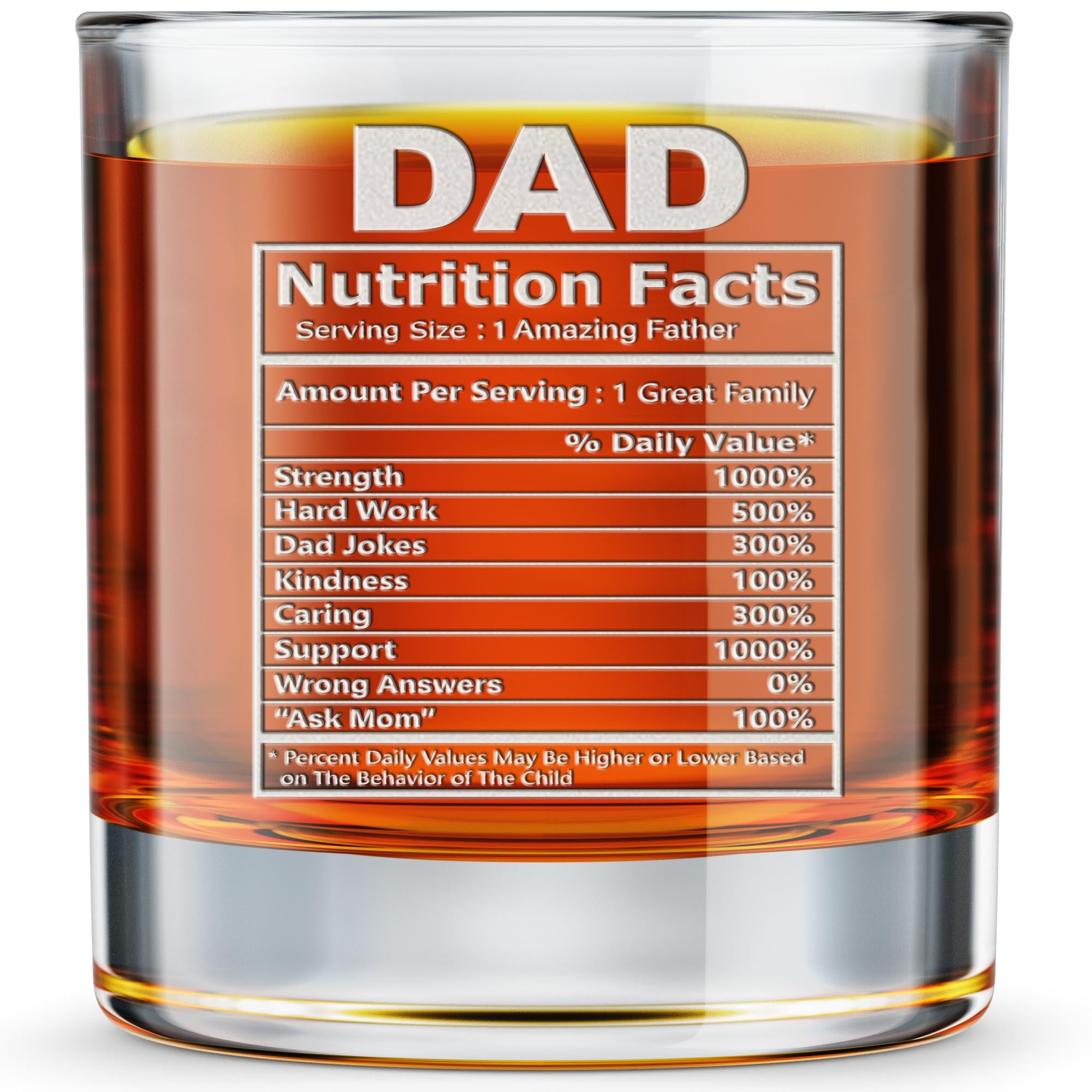 Gifts for dad - Dad Nutrition Facts Engraved Whiskey Glass - Dad gift - Father's Day Gift - 10.25 Oz rocks glass Drinkware