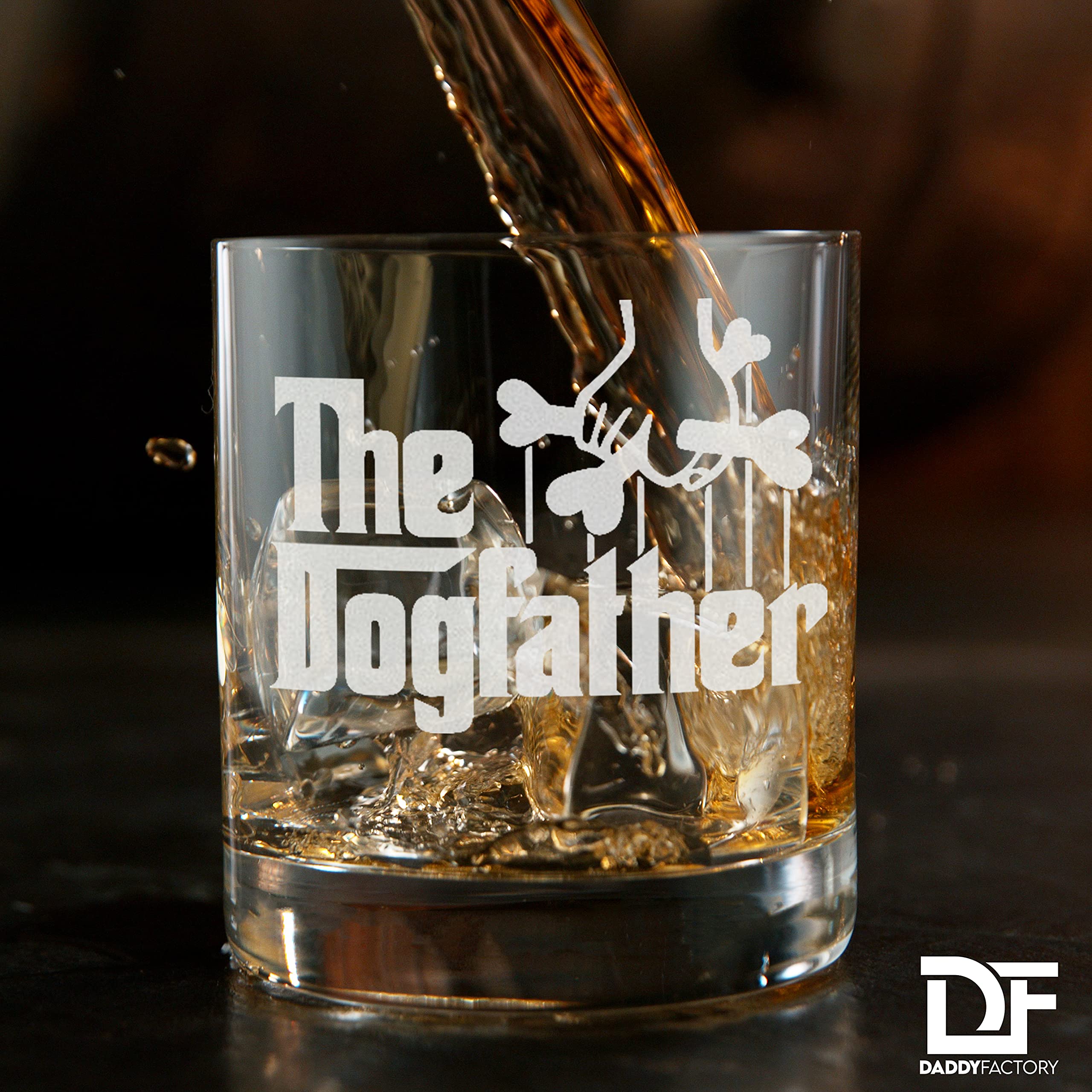 Dog Dad Gifts - The Dogfather - Etched 10.25 Whiskey Rocks Glass, Funny Dog Lovers Gifts For Men - Father's Day Gift From Dog or Wife