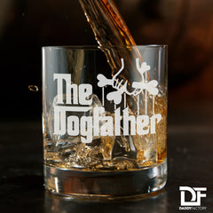 Dog Dad Gifts - The Dogfather - Etched 10.25 Whiskey Rocks Glass, Funny Dog Lovers Gifts For Men - Father's Day Gift From Dog or Wife