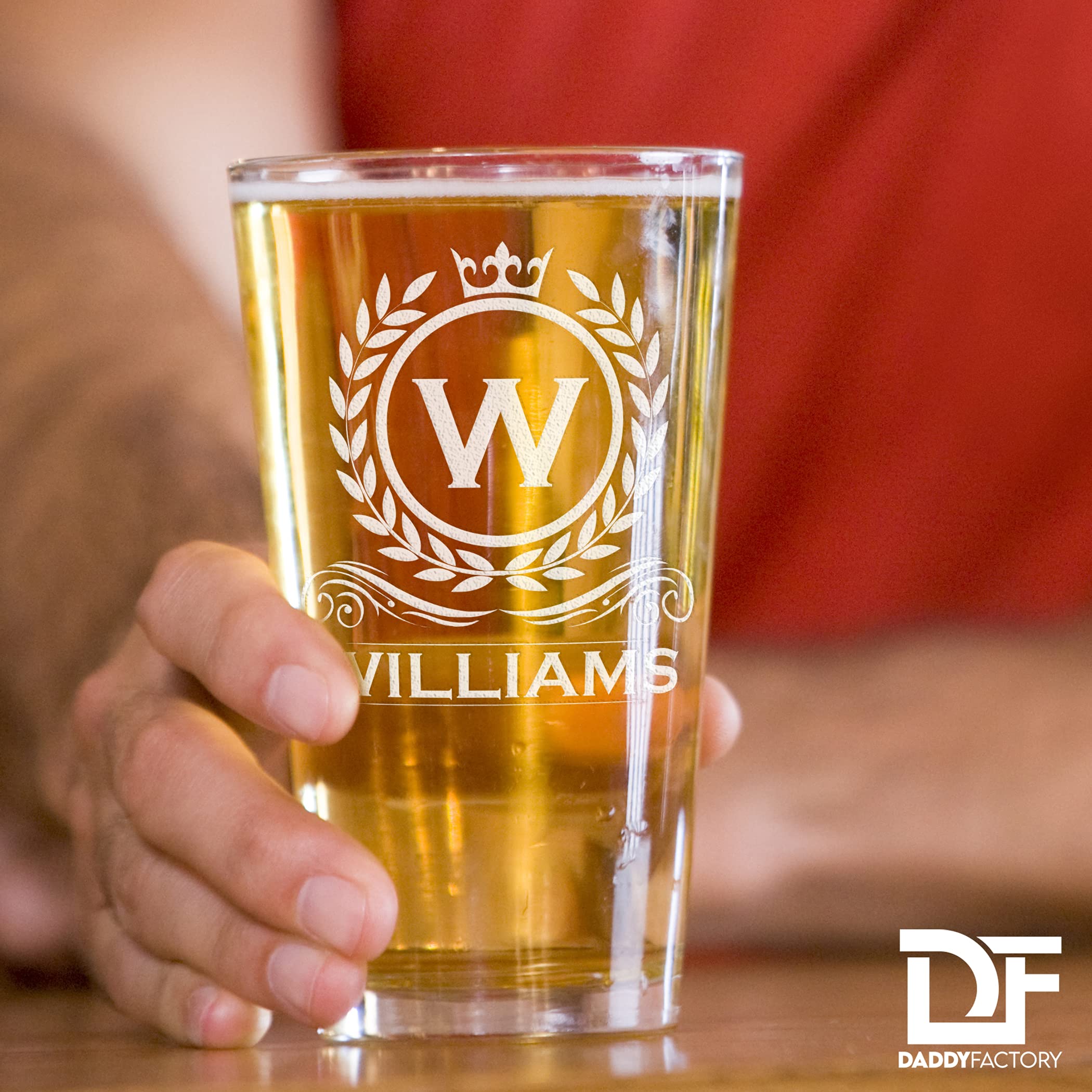 DADDY FACTORY THE Personalized Pint Glass Gift, Engraved Monogram Pint Glass, 16 oz Custom Gift For Men - Cool Gifts for Dad, Wedding Groomsman or Best Man