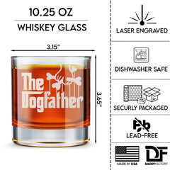 Dog Dad Gifts - The Dogfather - Etched 10.25 Whiskey Rocks Glass, Funny Dog Lovers Gifts For Men - Father's Day Gift From Dog or Wife