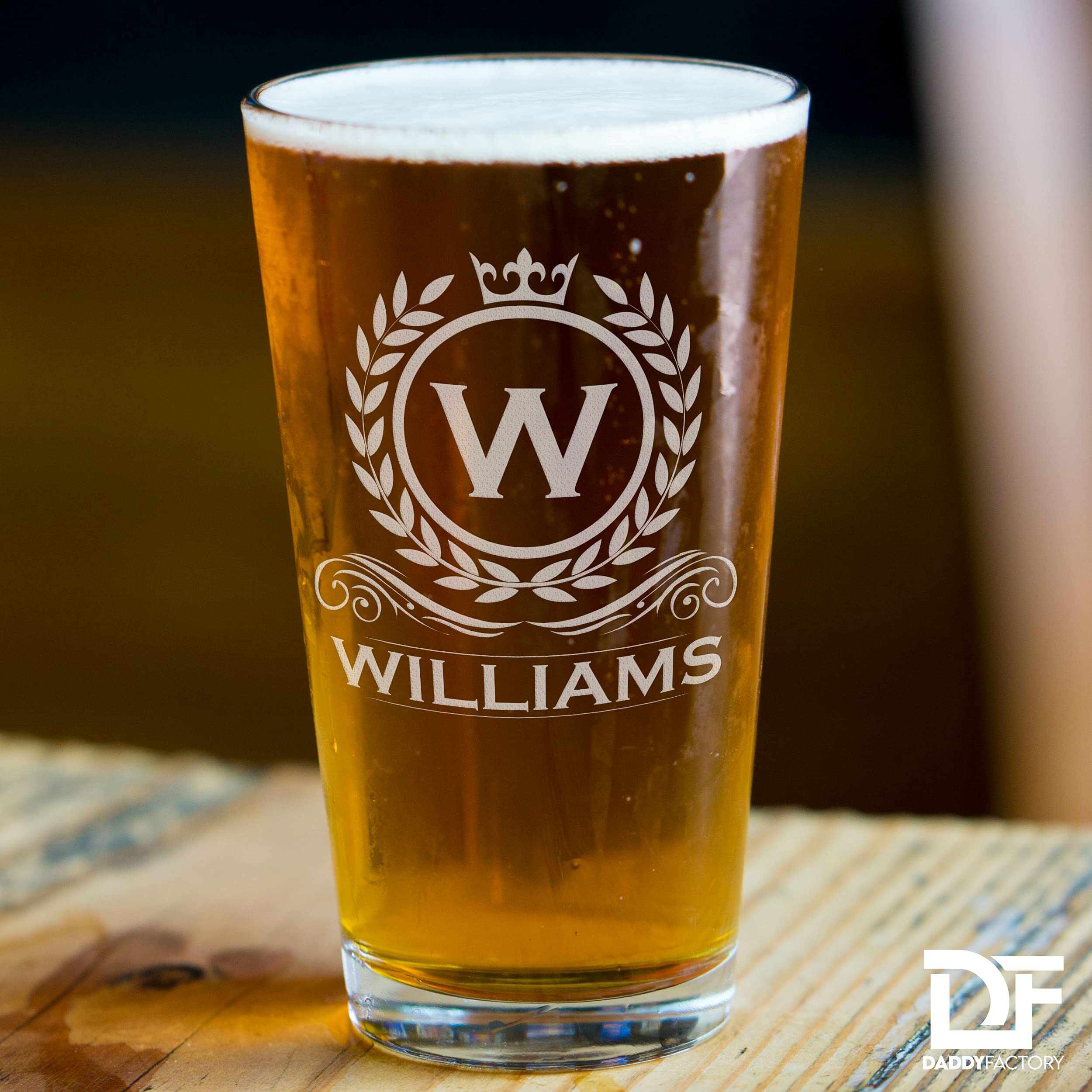 DADDY FACTORY THE Personalized Pint Glass Gift, Engraved Monogram Pint Glass, 16 oz Custom Gift For Men - Cool Gifts for Dad, Wedding Groomsman or Best Man