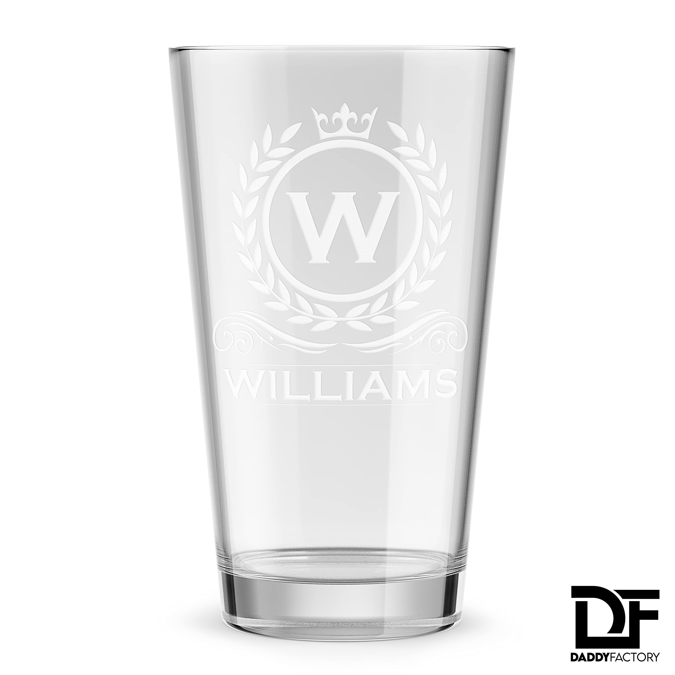 DADDY FACTORY THE Personalized Pint Glass Gift, Engraved Monogram Pint Glass, 16 oz Custom Gift For Men - Cool Gifts for Dad, Wedding Groomsman or Best Man